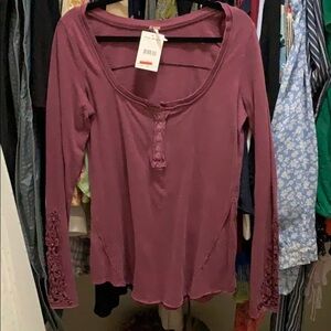 Free people top with crochet detail sleeve